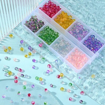 560Pcs 8 Colors Frosted Spray Painted Glass Beads Strands GLAA-YW0001-39-1