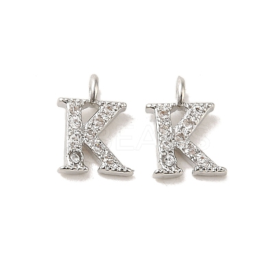 Initial Letter Brass Micro Pave Cubic Zirconia Pendants ZIRC-F008-K-1