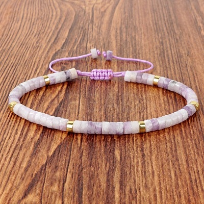 Natural Lepidolite Heishi Beads Adjustable Braided Bracelets for Men Women BX7041-17-1