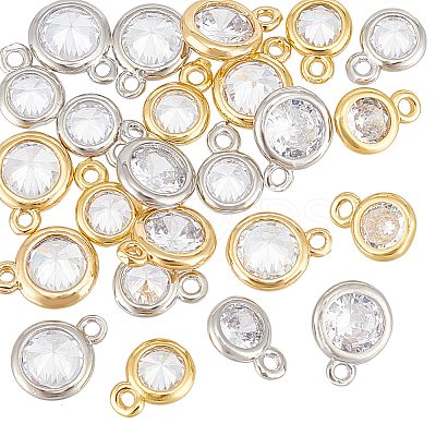 24Pcs 4 Colors Brass Cubic Zirconia Pendants KK-BC0013-59-1
