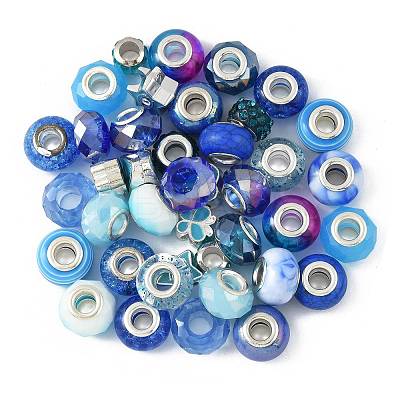 40Pcs 20 Styles Blue Series Resin European Beads RPDL-FS0001-02-1
