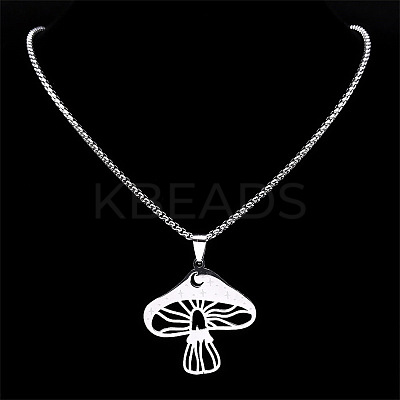 201 Stainless Steel Hollow Moon Star Mushroom Pendant Necklaces for Women LS-NJEW-K283-34P-1