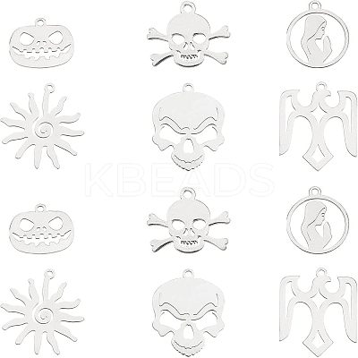 12Pcs 6 Style 201 Stainless Steel Pendants STAS-UN0020-22P-1