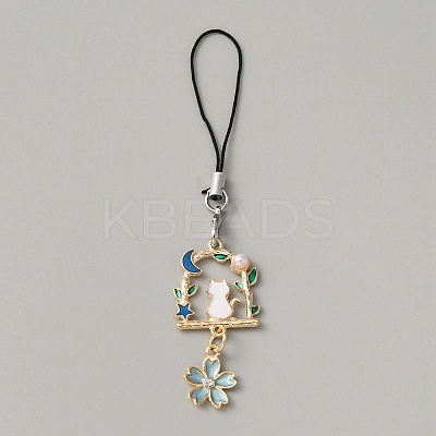 Alloy Enamel Arch with Cat & Sakura Phone Charm Mobile Straps HJEW-WH0007-25A-1