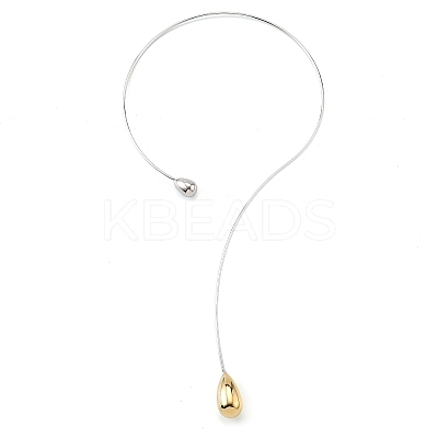 304 Stainless Steel Teardrop Pendant Open Cuff Necklaces for Women NJEW-R003-02GP-01-1