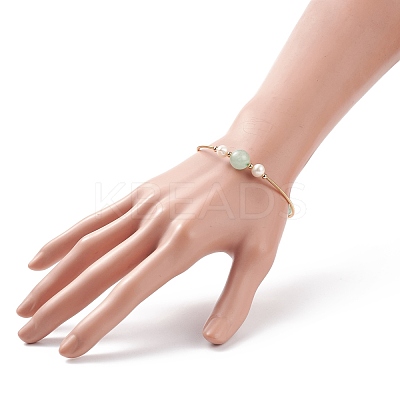 Natural Green Aventurine & Pearl Round Beaded Bangle BJEW-JB08464-04-1