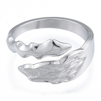 Non-Tarnish 304 Stainless Steel Leaf Cuff Rings RJEW-N038-125P-1