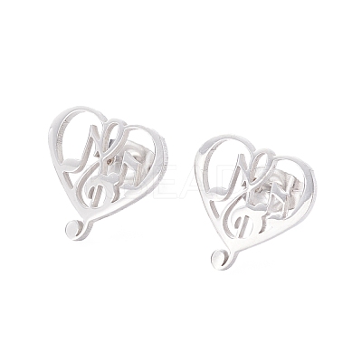 Tarnish Resistant Heart with Musical Note 304 Stainless Steel Stud Earrings for Women EJEW-Z017-09P-1