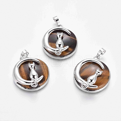 Natural Tiger Eye Kitten Pendants G-J386-B08-1