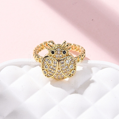 Brass Micro Pave Cubic Zirconia Adjustable Open Cuff Rings for Women RJEW-A072-01A-G-1