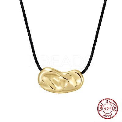 925 Sterling Silver Textured Coffee Bean Pendant Adjustable Black Polyester Cord Necklaces for Women NJEW-H074-03G-1