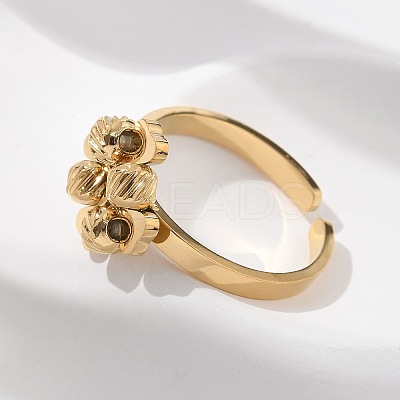 304 Stainless Steel Clover Open Cuff Rings for Women RJEW-A052-05G-1