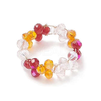 Glass Braided Bead Finger Ring RJEW-JR00569-1