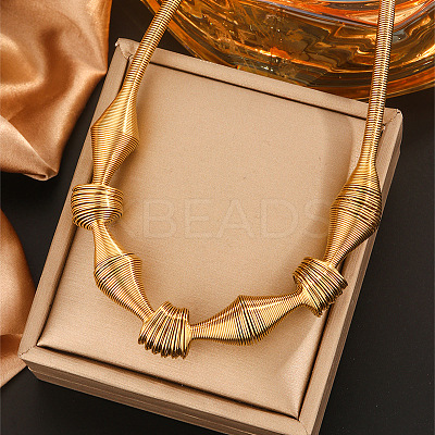 304 Stainless Steel Irregular Twisted Chain Spiral Bib Necklaces for Women NJEW-B127-01G-03-1