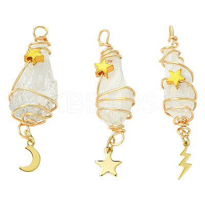 3Pcs 3 Styles Electroplated Natural Quartz Crystal Big Pendants PALLOY-YW00079-01-1