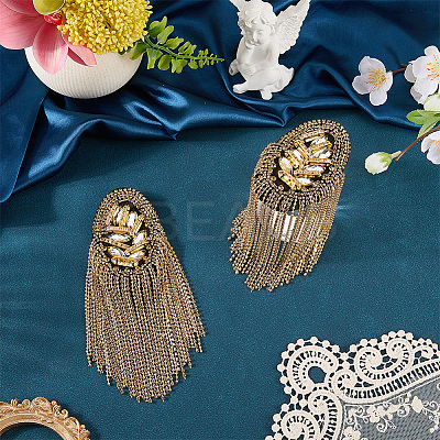 2Pcs Felt & Iron & Rhinestone Tassel Epaulette AJEW-CN0007-74A-G-1