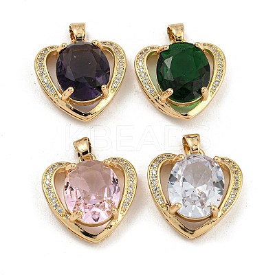 Brass Micro Pave Clear Cubic Zirconia Pendants KK-P263-23KCG-1