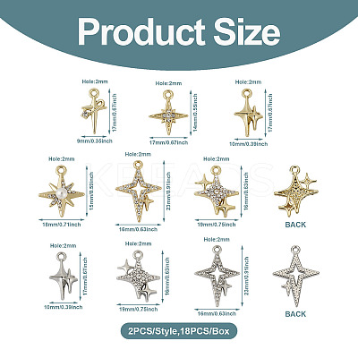 18Pcs 9 Style Brass Micro Pave Clear Cubic Zirconia Pendants KK-TA0001-10-1