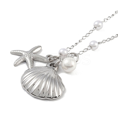 304 Stainless Steel with Shell Pearl Pendant Necklaces NJEW-Z033-02P-1