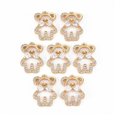 Rack Plating Brass Micro Pave Clear Cubic Zirconia Pendants KK-T060-09-RS-1