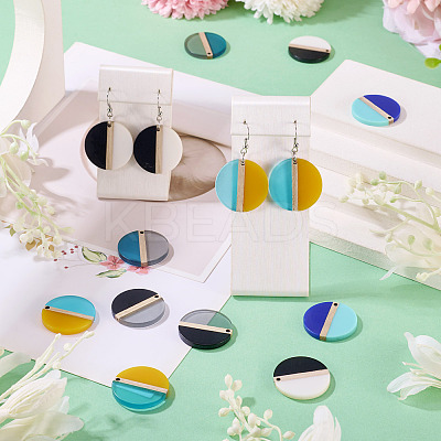 10Pcs 5 Colors Transparent & Opaque Resin & Wood Pendants RESI-TA0004-67-1