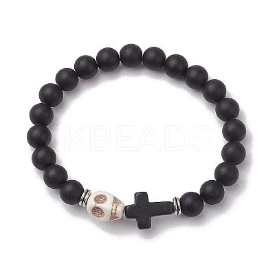 Halloween Skull & Cross Dyed Synthetic Turquoise Bracelets BJEW-JB10852-02-1