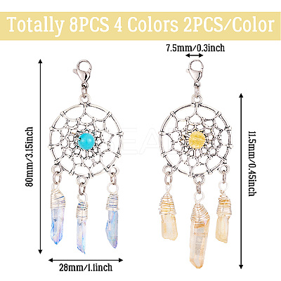 8Pcs 4 Colors Alloy Woven Net/Web with Gemstone Pendants Decorations HJEW-TA0001-30-1