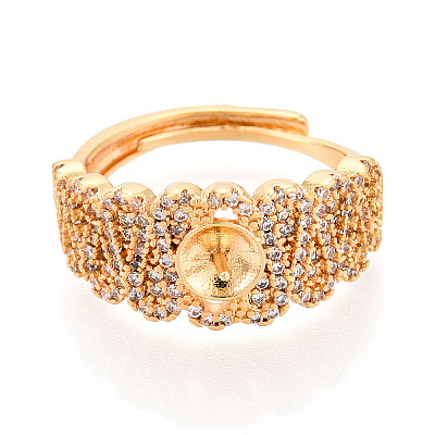 Brass Micro Pave Cubic Zirconia Cup Peg Ring Settings KK-N274-24G-1