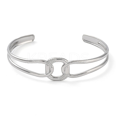 Non-Tarnish 304 Stainless Steel Hollow Rectangle Cuff Bangle for Women BJEW-D061-03P-1