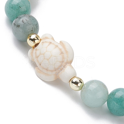 Tortoise Synthetic Turquoise & Natural Amazonite Stretch Bracelets for Women BJEW-JB10106-03-1