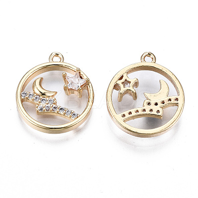 Brass Micro Pave Clear Cubic Zirconia Pendants KK-S359-141-RS-1