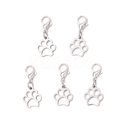 304 Stainless Steel Paw Print Pendant Decorations HJEW-JM03744-1