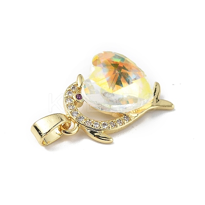 Real 18K Gold Plated Rack Plating Brass Micro Pave Clear Cubic Zirconia Pendants KK-C015-22G-10-1