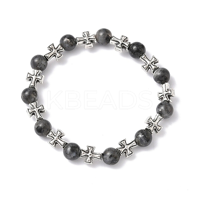 Natural Larvikite Round Beads Stretch Bracelets BJEW-JB12343-03-1