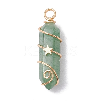 Natural Green Aventurine Double Terminal Pointed Pendants PALLOY-JF02672-02-1