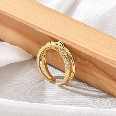 Rack Plating Brass Micro Pave Clear Cubic Zirconia Cuff Rings for Women RJEW-M028-114G-1