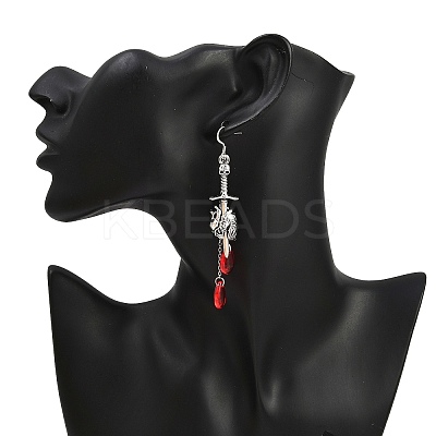 Gothic Style Sword & Heart Alloy Dangle Earrings EJEW-JE06626-1