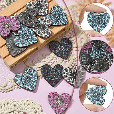 30Pcs 5 Colors Printed Natural Basswood Pendants WOOD-CJ0001-85-1