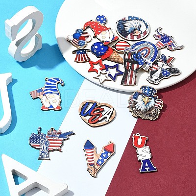 16Pcs 16 Styles Spray Painted Wood Big Pendants WOOD-FS0001-24-1
