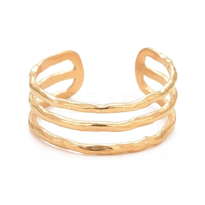 Ion Plating(IP) 304 Stainless Steel Triple Line Open Cuff Ring for Women X-RJEW-C025-12G-1