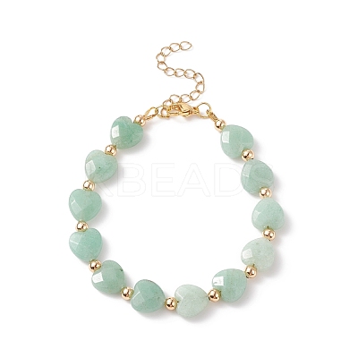 Natural Green Aventurine Heart Beaded Bracelet BJEW-JB08697-03-1