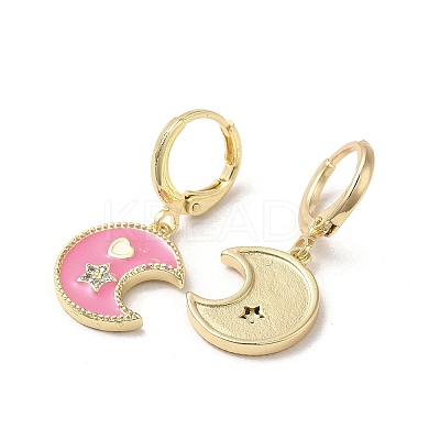 Moon & Star Real 18K Gold Plated Brass Dangle Leverback Earrings EJEW-L268-029G-02-1