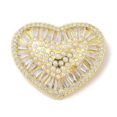 Rack Plating Brass Clear Cubic Zirconia ABS Pearl Pendants KK-S380-01G-1