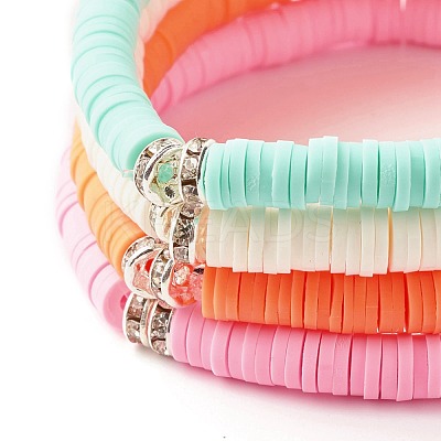 4Pcs 4 Colors Hanamade Polymer Clay Heishi Surfer Stretch Bracelets Set BJEW-JB07716-1