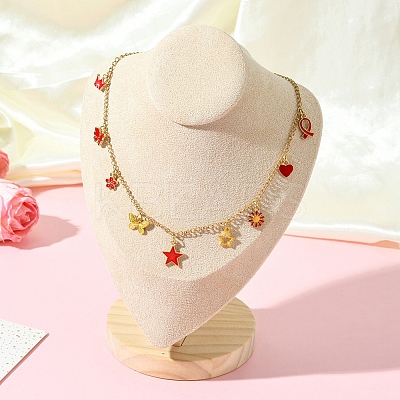 Star Flower Butterfly Ribbon Crown 304 Stainless Steel Cable Chain Necklaces NJEW-FS00010-1