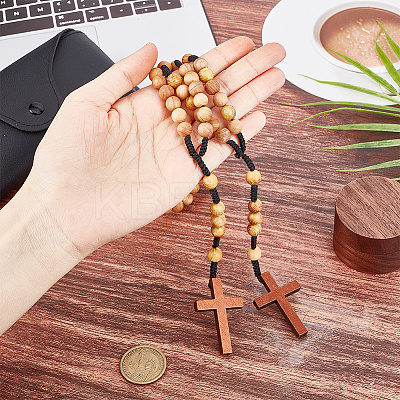 Wood Cross Hanging Pendant Decorations HJEW-AR0001-12-1