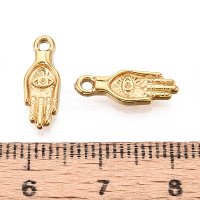 304 Stainless Steel Hamsa Hand with Eye Charms STAS-T072-47G-1