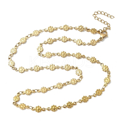 304 Stainless Steel Textured Flower Link Chain Necklaces NJEW-Z084-01G-1