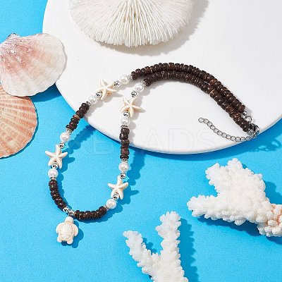 Sea Turtle Synthetic Turquoise Pendant Necklaces for Women NJEW-JN04665-1