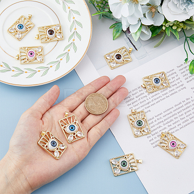 10Pcs 5 Colors Brass Micro Pave Clear Cubic Zirconia Pendants ZIRC-DC0001-19-1